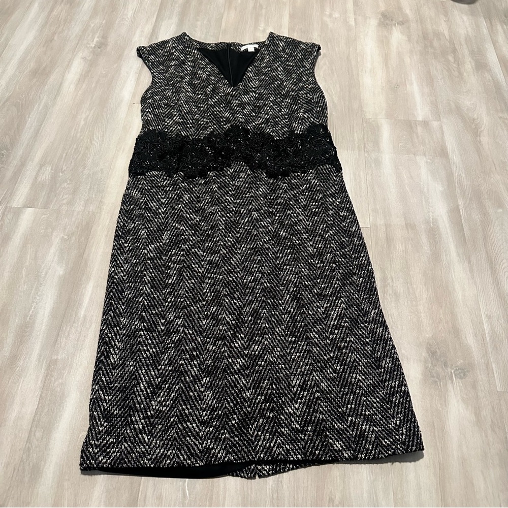 New York & Company Gray White Black Sleeveless Knit Dress Sz XL